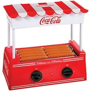 Nostalgia Coca-Cola Hot Dog Roller Holds 8 Regular Sized or 4-Foot-Long Hot Dogs and 6 Bun Capacity, Stainless Steel Rollers, Perfect For Breakfast Sausages, Brats, Taquitos, Egg Rolls, Red/White