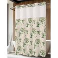 thumbnail image 2 of No Hook Shower Curtain with Snap-in Liner, Summer Botanical Waterproof Fabric Bathroom Curtains, Green Spring Floral Birds Rustic Bath Curtains & Mesh Top Window 72"x84" Long, 2 of 9