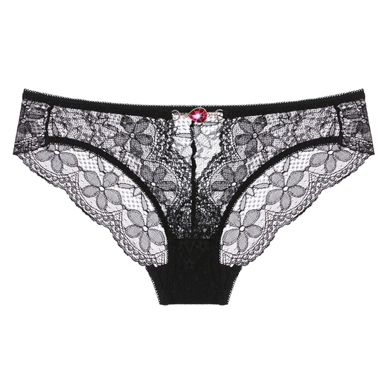 France Romantic Rhinestone Lace Women's Underwear Backless Flower  Embroidered Hollow Out Panties Traceless Diamond Mesh Briefs