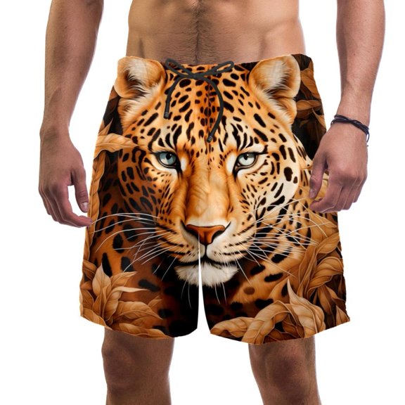luoweisi Men's Beach Shorts Quick Dry Swim Trunks with Mesh Lining Leopard L