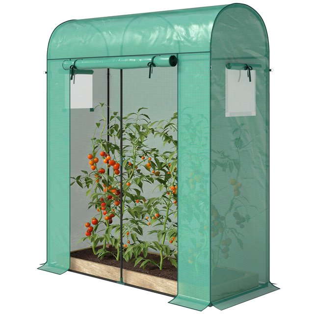 Portable Mini Greenhouse with Galvanized Steel Frame, 6.6' x 2' x 6.7' UV-Resistant PE Cover, Roll-up Door and Mesh Windows for Garden Plant Protection, Backyard and Patio, Green