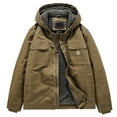 thumbnail image 3 of IWRICH Men's Sherpa Lined Utility Jacket Oversize Relaxed Fit Work Coat Hooded Canvas Jacket Brown XXXL, 3 of 6