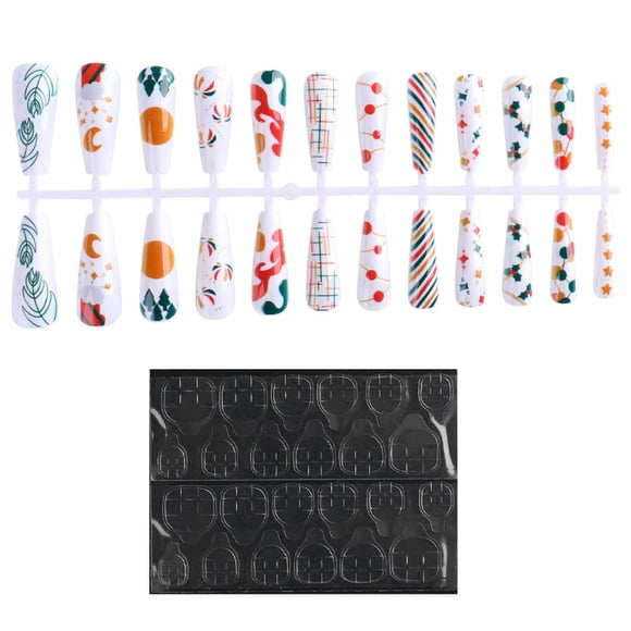 24 piezas de uñas postizas navideñas, uñas postizas de cobertura total, uñas navideñas extraíbles para mujeres y niñas