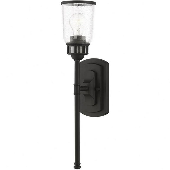 1 Light Industrial Steel Large Wall Sconce with Clear Seeded Glass-21 inches H By 4.5 inches W-Black Finish Bailey Street Home 218-Bel-4821120