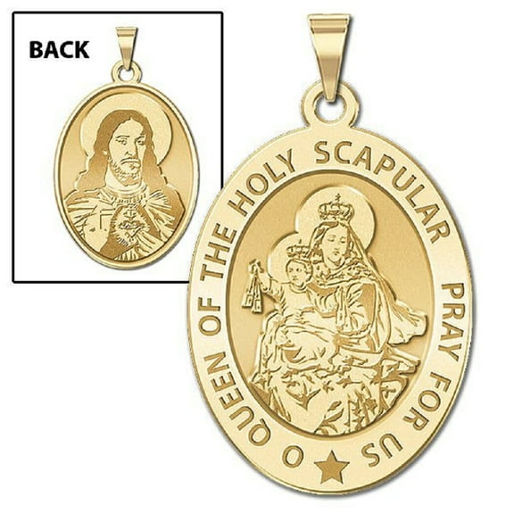 Picturesongold.Com Scapular Religious Medal Necklace Pendants Oval - 1/2 x 2/3 inch Size of Dime, Solid 14K Yellow Gold