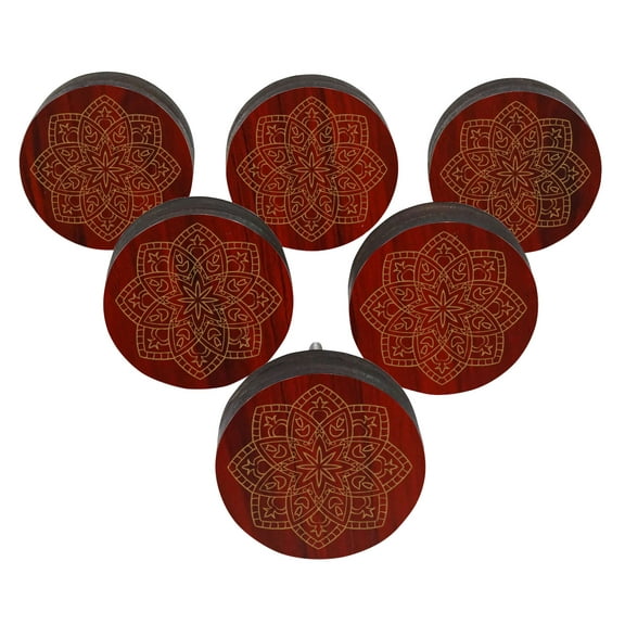 IBA Indianbeautifulart Red Engraved Knobs Wooden Wardrobe Knobs Cabinet Drawer Pull 10 Pcs
