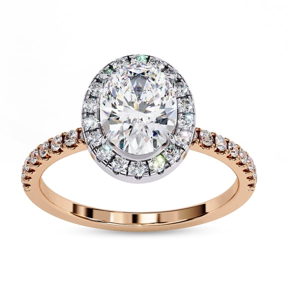 IGI Certified Lab Grown Diamond Ring | Center 8x6MM Oval Cut Solitaire Halo Engagement Promise Rings For Women In 18k Solid Rose Gold | F-G, VS-SI Quality (1.40 Ctw) Ring Size-8