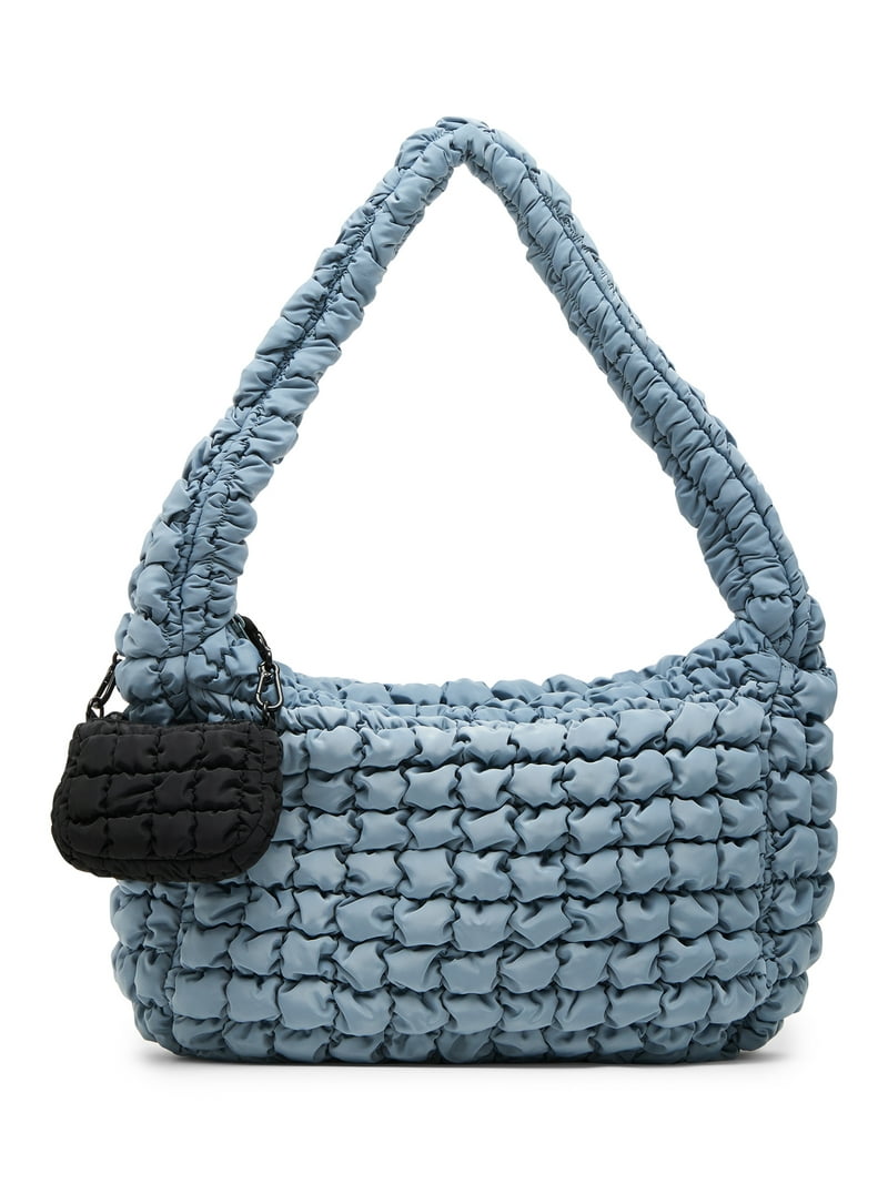 No Boundaries Women's Oversized Quilted Hobo Bag, Platinum
