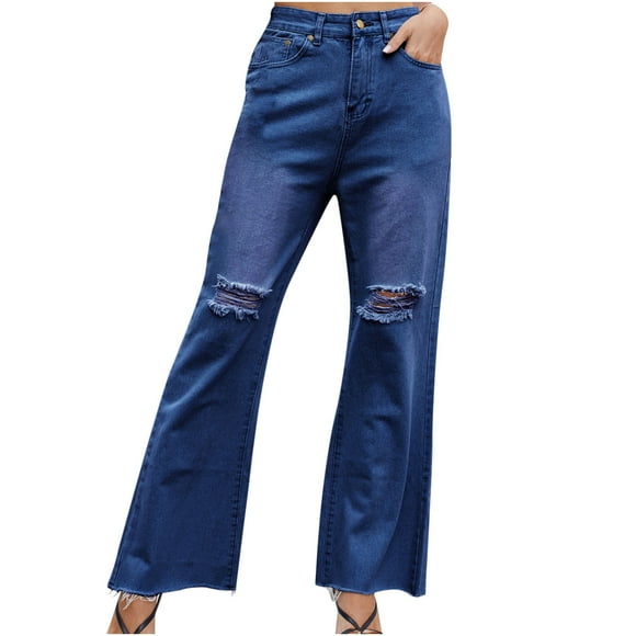 Soki Women Jeans Bell Bottom Mid Waist Baggy Flare Denim Pants