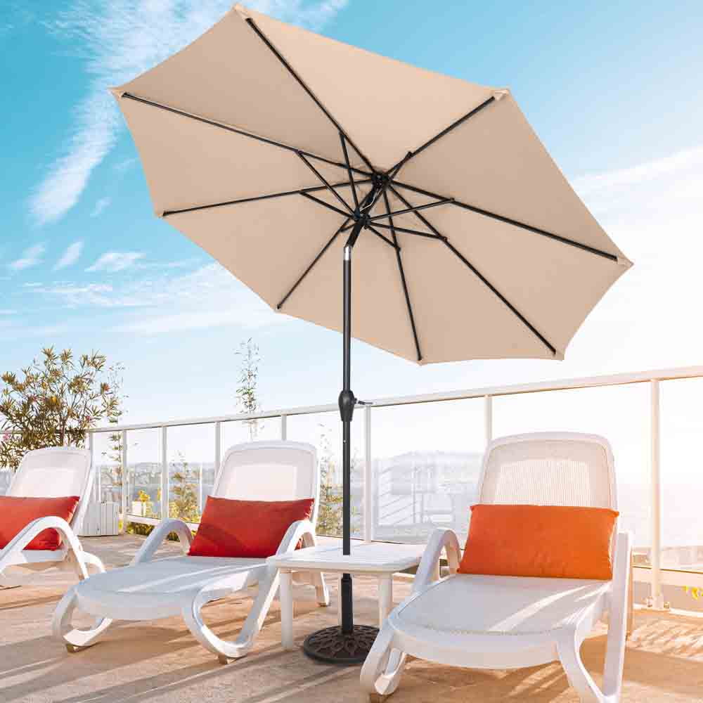 Crank to Open 9 Foot Outdoor Umbrella UV resistant Water Repellent Cover Shade 