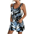 thumbnail image 2 of Jumpsuits for Women Dressy Casual Plus Size Adjustable Strap Linen Loose Pocket Short Jumpsuits Overalls Summer Round Neck Sleeveless Plants Print Mini Formal Rompers Sky Blue s, 2 of 5