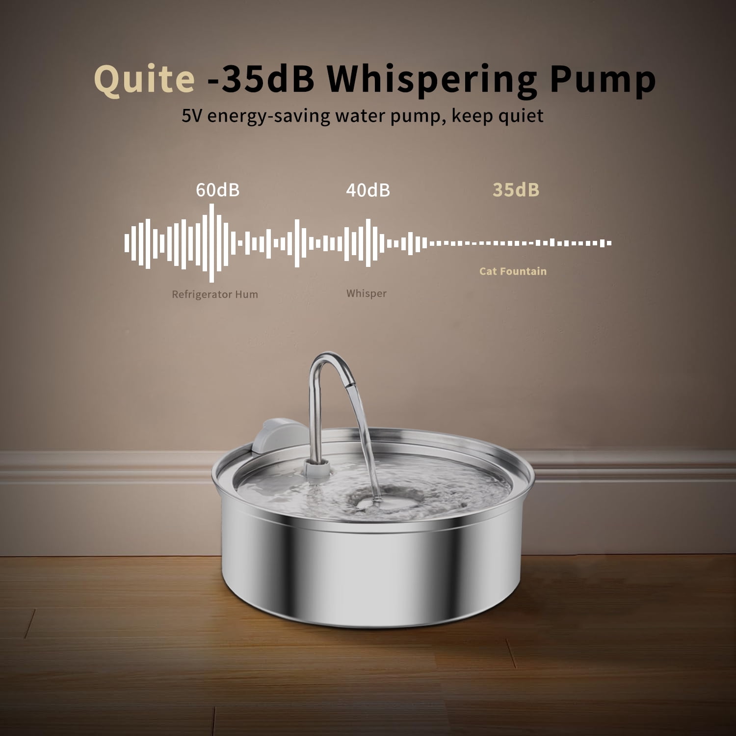 Petavista 3L/105oz Automatic Cat Water Fountain with Slient Pump Pet Water Fountain for Cat Puppy