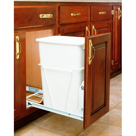 Rev-A-Shelf - RV-12PB S - Single 35 Qt. Pull-Out White Waste Container with Full-Extension Slides