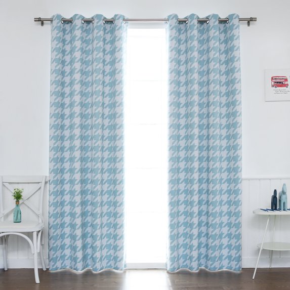 Quality Home Large Houndstooth Room Darkening Blackout Grommet Curtains – Stainless Steel Nickel Grommet Top – Sky Blue – 52”W X 84”L - (Set Of 2 Panels)