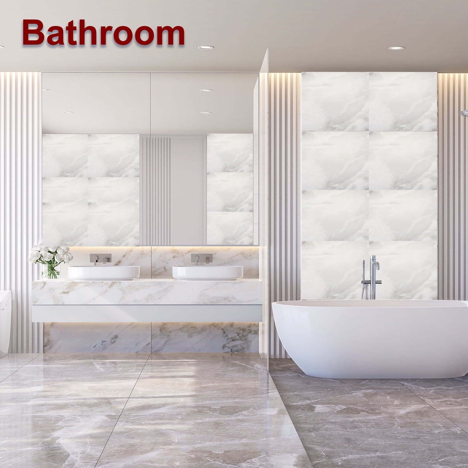 Uxcell 10Pcs Peel and Stick Marble Tiles, Waterproof Wall Panel Backsplash, 12"x12" Peel and Stick Shower Tiles for Bathroom, Silver Gray Design