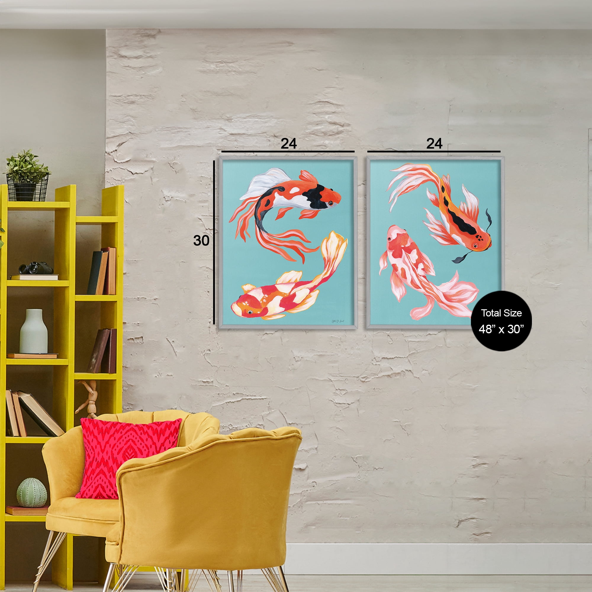 Stupell Industries Colorful Twin Koi 2 Piece Gray Framed Giclee Art Set, design by Yvette St. Amant