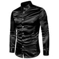 thumbnail image 5 of INSPIRE CHIC Men's Satin V Neck Long Sleeve Button Down Slim Fit Dress Shirts XL Black, 5 of 6