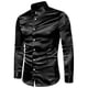 thumbnail image 5 of Camisas de vestir de manga larga de satén para hombre con cuello en V y ajuste slim, botón, color negro, 5 of 6
