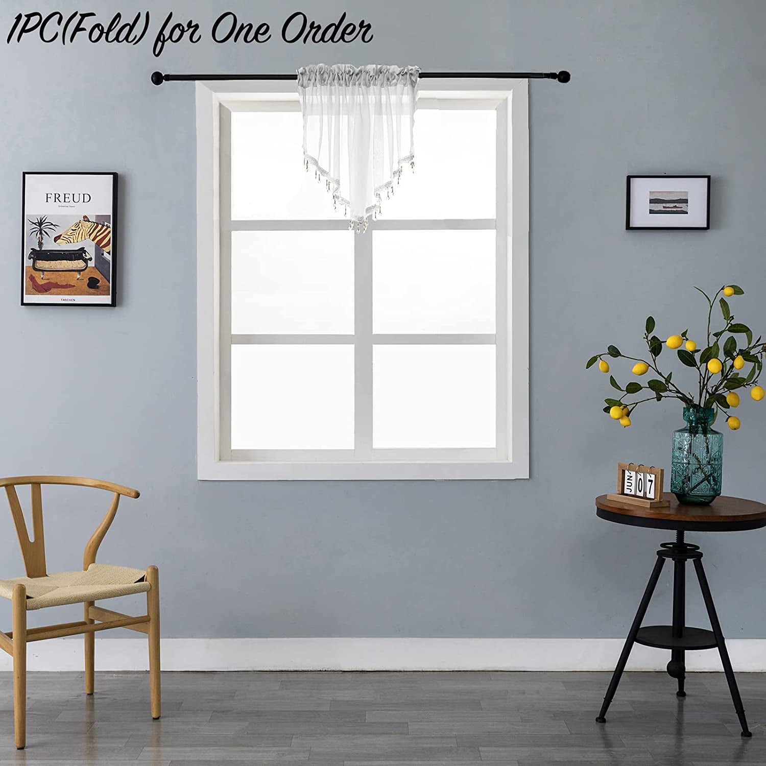 PearAge Curtains Valance for Living Room, Window Sheer Treatment for Kitchen, 51"W x 24"L White 1PC