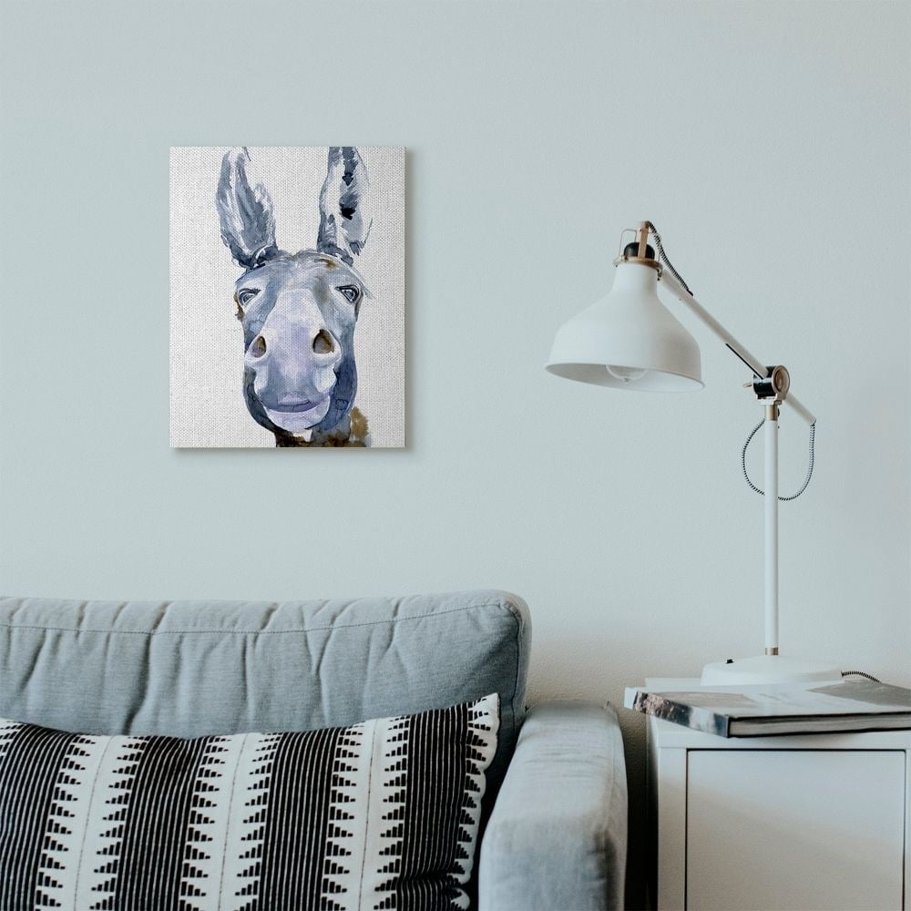 Stupell Industries Donkey Portrait Blue Brown Animal Watercolor Painting Canvas Wall Art by Jennifer Paxton Parker
