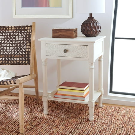 (2 pc Set) SAFAVIEH Josie 1-Drawer Accent Table Distressed White (Lot includes 2 total Tables.)