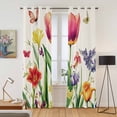 thumbnail image 2 of Spring Floral Kitchen Curtains 84 Inch Length, Rustic Tulip Butterfly Botanical Summer Grommet Top Bedroom Living Room Curtains, Light Filtering Cafe Curtain Drapes 2 Panels Set 84''x84'', 2 of 9