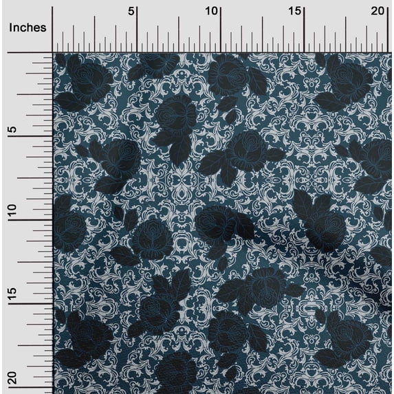 oneOone Viscose Chiffon Fabric Leaves & Rose Floral Print Fabric BTY 42 Inches Wide