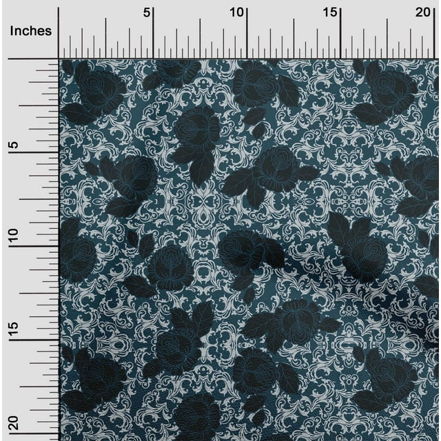 oneOone Polyester Lycra Fabric Leaves & Rose Floral Printed Craft Fabric BTY 56 Inches Wide