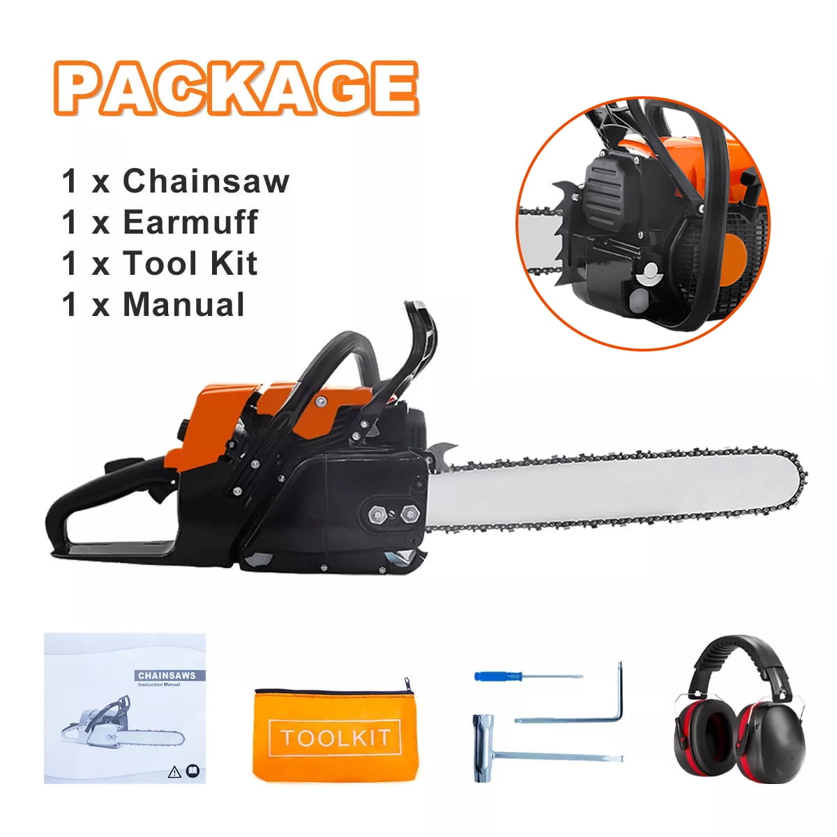 MS381 with 24'' Bar Chain 72cc Top Handle Chainsaw Gasoline Power For Stihl 038