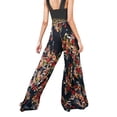 thumbnail image 2 of VISgogo - Pantalones palazzo con cinturón para mujer, pantalones de playa sueltos bohemios de cintura alta con estampado floral/a cuadros/cachemira VISgogo moda, 2 of 3
