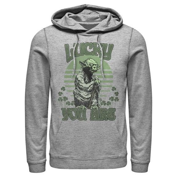 Men's Star Wars St. Patrick's Day Yoda Lucky You Are Clovers Pull Over Hoodie Athletic Heather X Large
