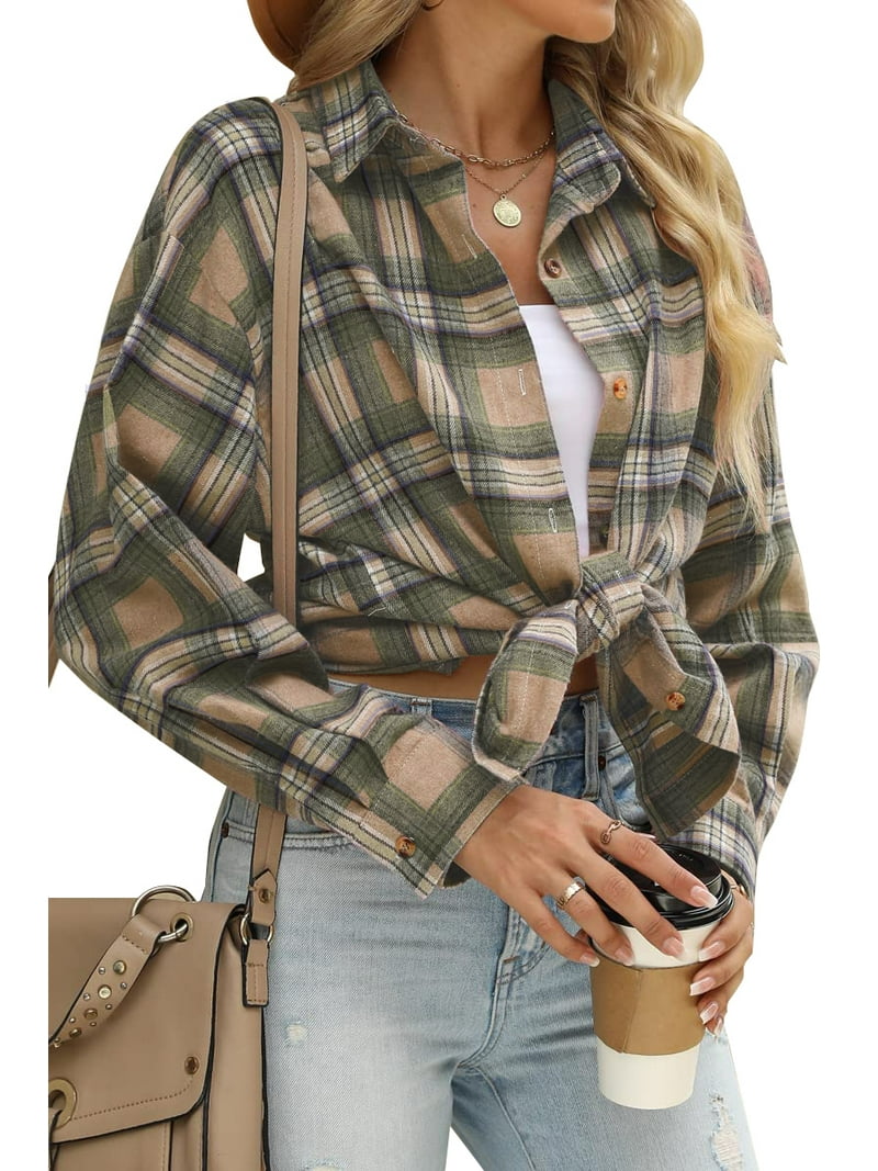 Fantaslook Plaid Flannel Shirts for Women Oversized Long