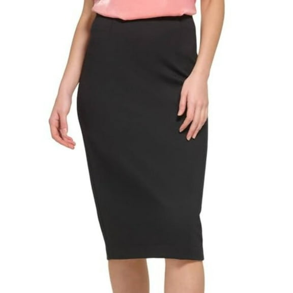 DKNY Women's Knee Length Split Hem Ponte Skirt, Black, XXL
