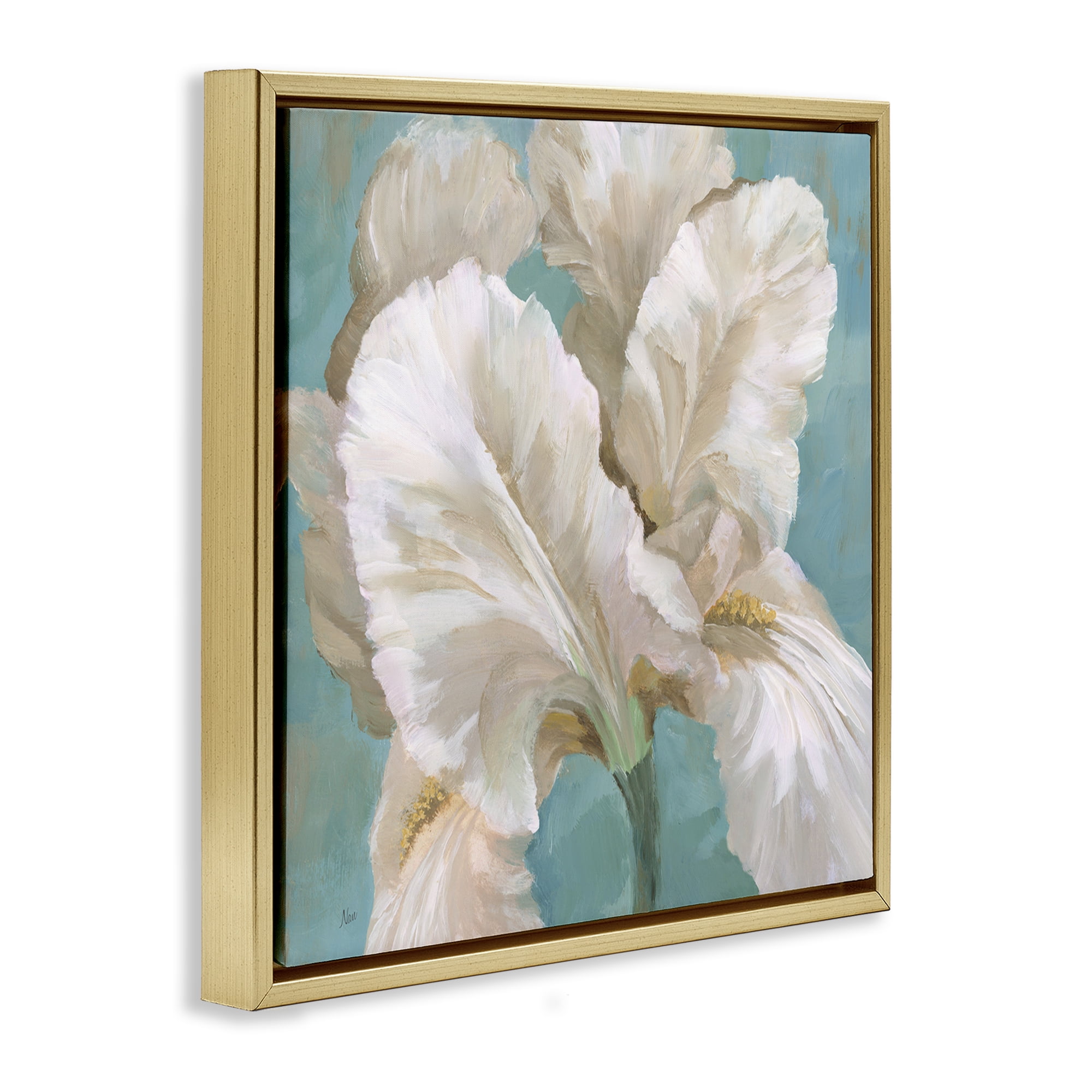 Stupell Industries White Iris Petals Botanical & Floral Painting Gold Floater Framed Art Print Wall Art, 25 x 25