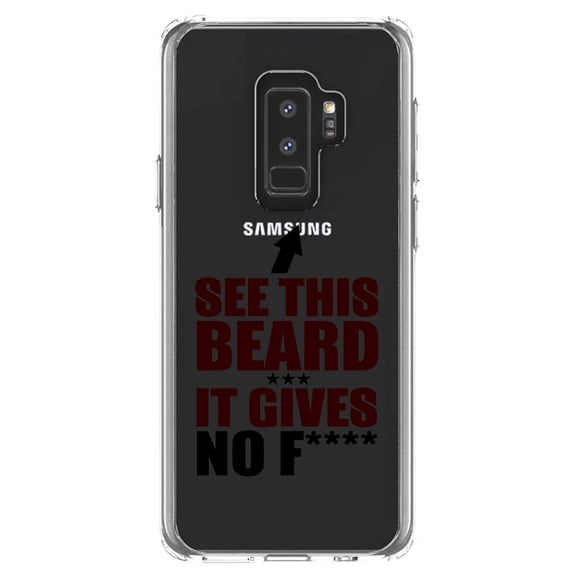 DistinctInk Clear Shockproof Hybrid Case for Samsung Galaxy S9  PLUS (6.2" Screen) - TPU Bumper Acrylic Back Tempered Glass Screen Protector - See This Beard - It Gives No F****
