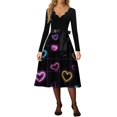 thumbnail image 4 of Valentines Day Dresses Scalloped Neck Fit and Flare Dress with Heart Print Waist Vintage Style Dress for Women Black L, 4 of 5