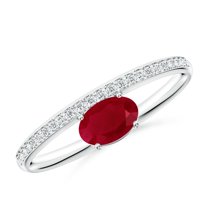 ANGARA Natural Oval Ruby Off-Centered Solitaire Ring With Diamonds in 925 Sterling Silver for Women (Size-6x4mm) | July Birthstone, Birthday, Anniversary, Jewelry Gift for Women | Natural Ruby Ring