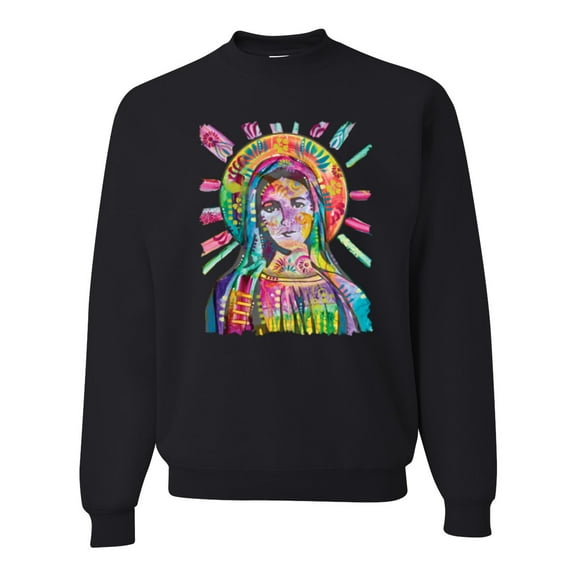 Wild Bobby Rainbow Painted Mother Mary Dean Russo Design Inspirational/Christian Unisex Crewneck Sweatshirt, Black, Small