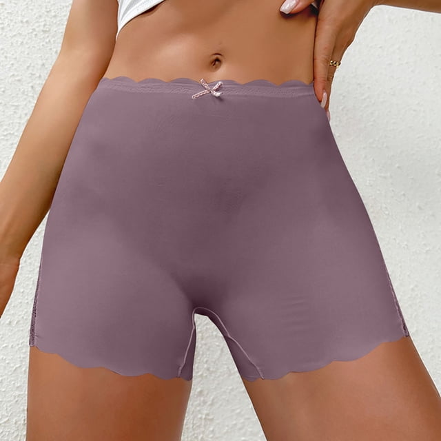 Women's Panties Product Classification Seamelss Ice Silk Boyshorts with Lace Edge for Smooth Comfort and Solid Color