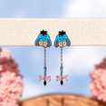 thumbnail image 1 of Orejeras coloridas de circonita para mujer y niña, joyería de moda, goteo de aceite, corazón, Animal, lindo, dibujos animados, 1 of 3