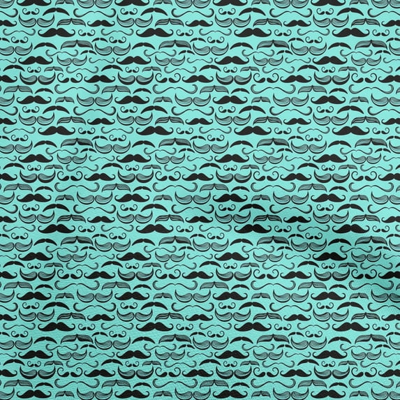 oneOone Velvet Turquoise Blue Fabric Conversational Moustache Sewing Material Print Fabric By The Yard 58 Inch Wide