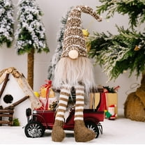 Long Legged Santa Gnome Doll with Rudolph, 17" Brown Faceless Christmas Decor with Bearded Hat, Holiday Gift Brown