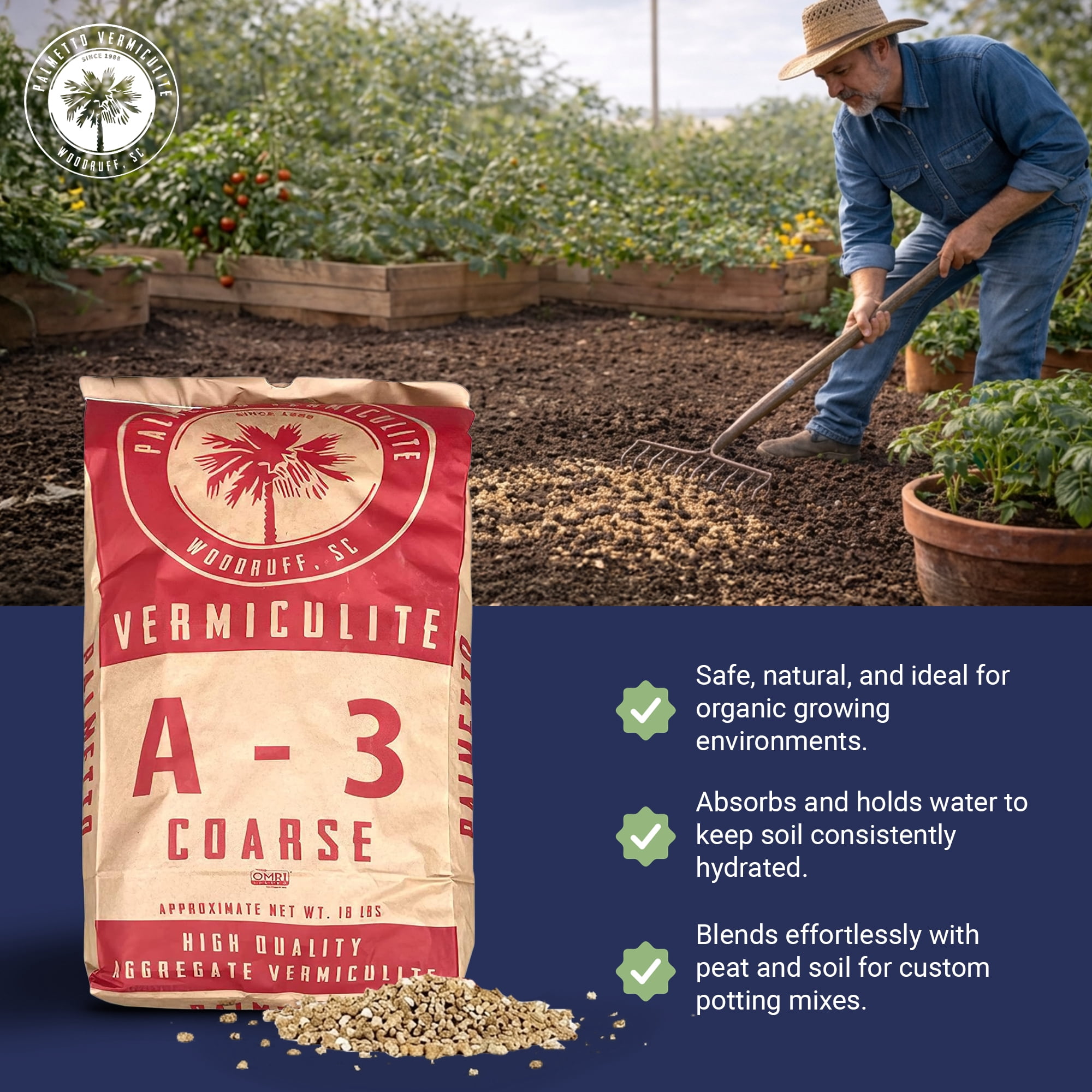 Palmetto Vermiculite Coarse Grade A-3, Outdoor Gardening & Soil Potting Mix, 4 Cu Ft Bag