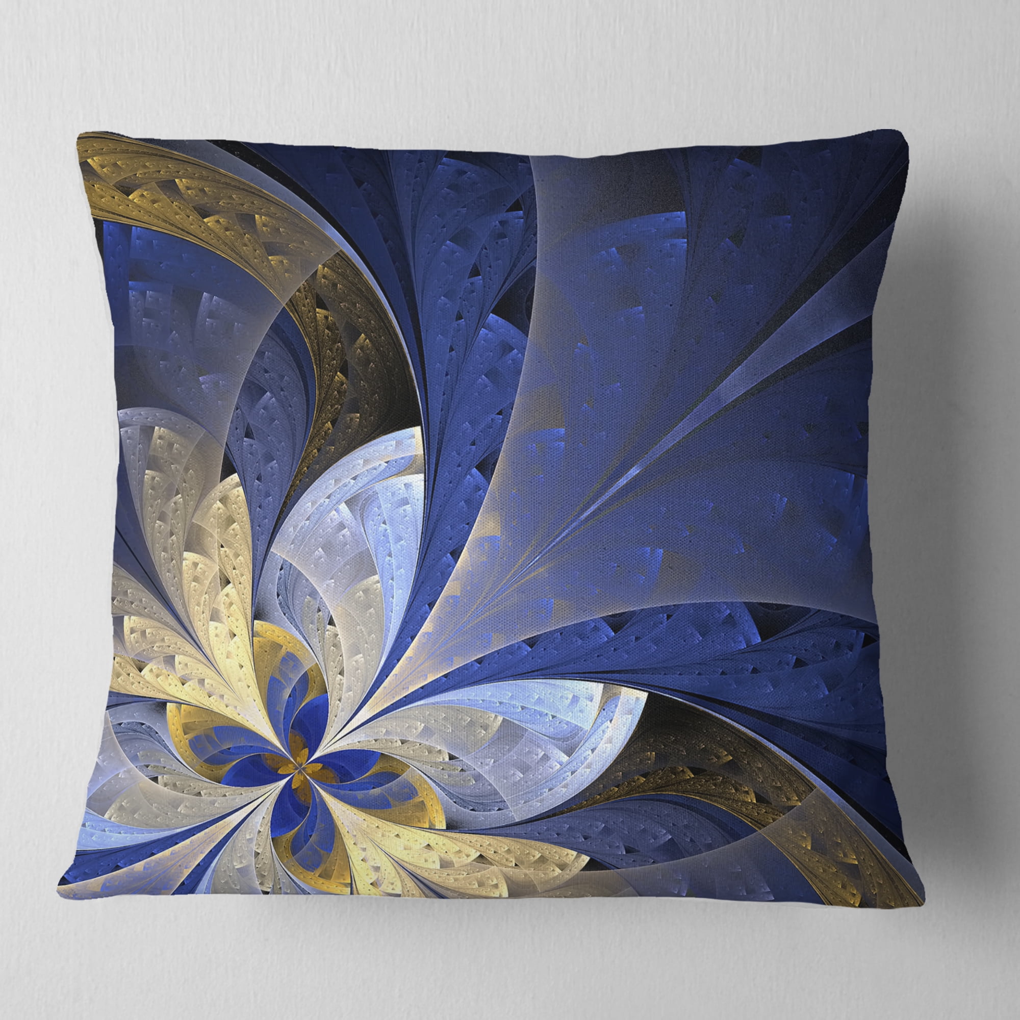 Designart Blue and Yellow Large Fractal Pattern - Floral Throw Pillow - 16x16