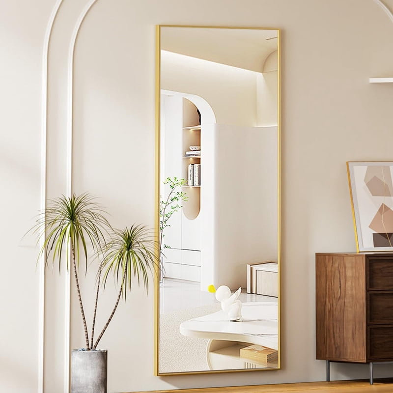 Gleamira 64"x 21" Rectangle Full Length Mirror Floor Mirror Free Standing Wall Mirror With Aluminum Alloy Frame, Gold