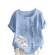 thumbnail image 1 of Vestidos Casuales Para Mujer, Blusas De Mujer De Moda Blusa informal de lino con cuello redondo, manga corta y botones para mujer, 1 of 2