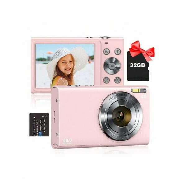 4K Digital Camera,Autofocus Vlogging Camera 48MP 16X Digital Zoom Digital Camera With 32GB Memory Card 1 Battery,Portable Compact Small Camera For Adults Beginners