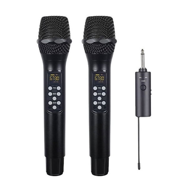 Micrófono Inalámbrico de Doble Canal UHF, Conjunto de Micrófono Dinámico de Mano con Receptor Recargable para Karaoke en Escenario