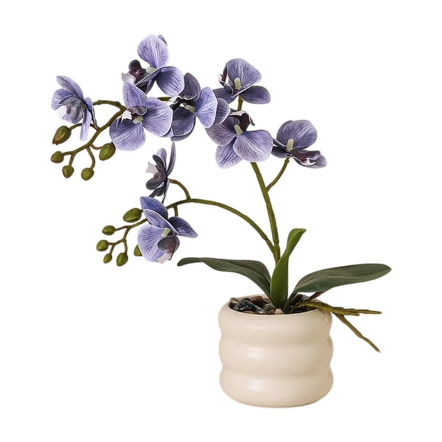 Planta artificial en maceta con flores de simulación, decoración de flores de imitación de fácil mantenimiento para interiores, oficinas y vacaciones Púrpura