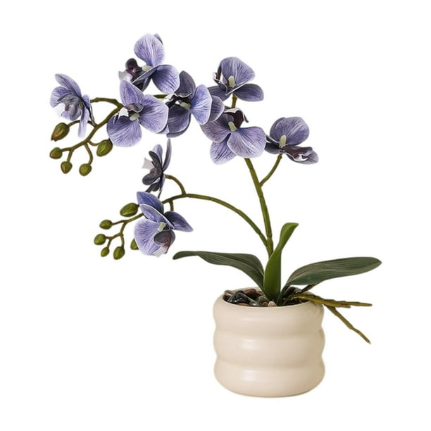Centro de mesa con planta artificial en maceta con flores de cerámica Púrpura